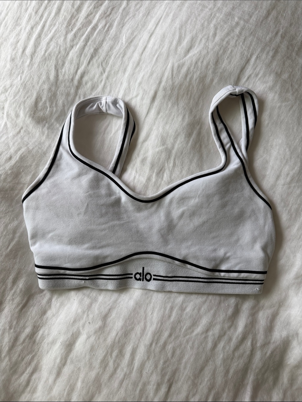 ALO Yoga White Sports Bra with Black Piping